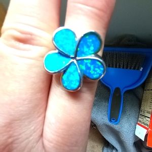 Blue Opal Flower Ring